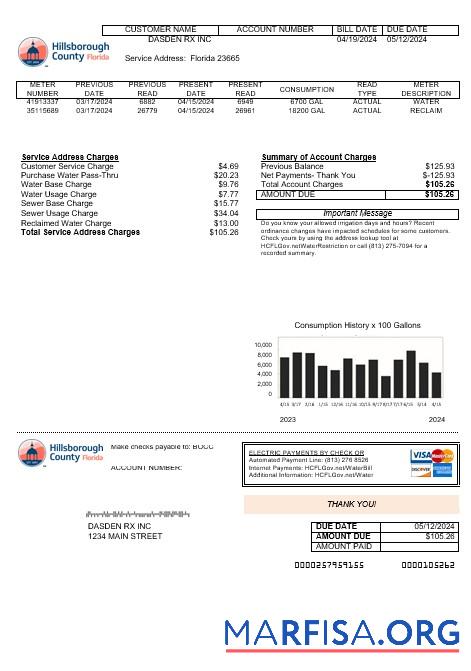Downloadable USA Hillsborough County business utility bill template in Word and PDF formats